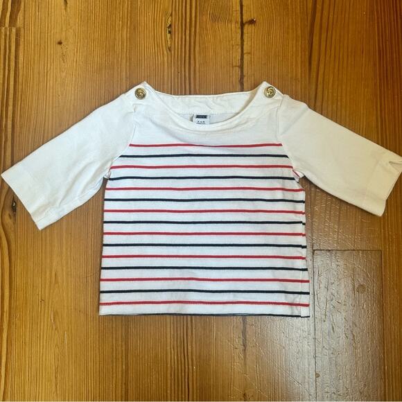 Janie and Jack red blue striped 3/4 sleeve nautical button shirt SIZE 3/6M - Picture 1 of 4